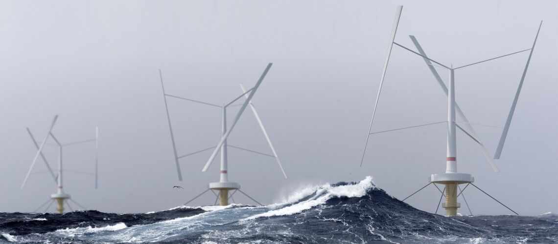 SeaTwirl: Visualisierung eines Offshore-Windparks aus vertikal laufenden Windrädern.
