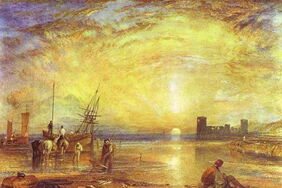 Glühende Landschaften: Die Aschewolke des Tambora legt sich wie ein Schleier um die Erde und löst eindrucksvolle Sonnenuntergänge aus, selbst Jahre später noch. Dieses Gemälde von William Turner entstand 1838.