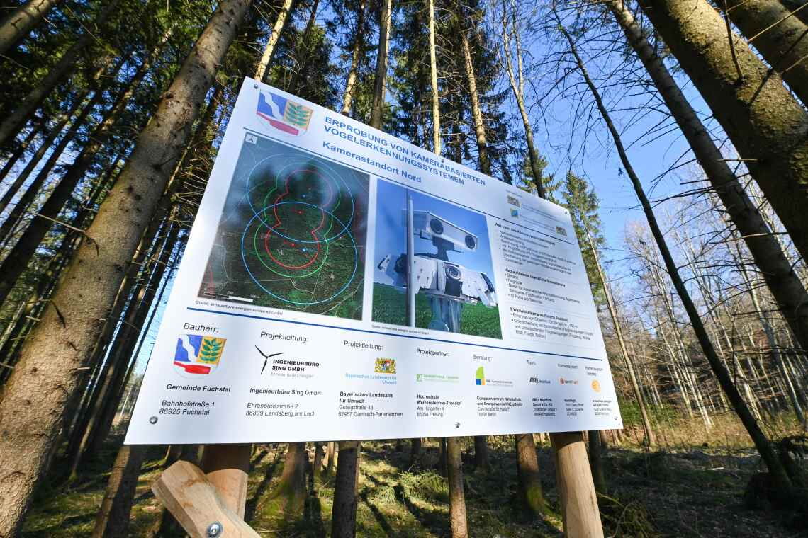 Vogelschutzprogramm im Windpark Fuchstal (Bayern): Mithilfe von Kameras und KI sollen Rotmilane vor Kollisionen mit Rotorblättern bewahrt werden.