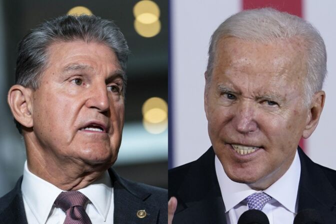 Joe Manchin (links) gegen Joe Biden: Der demokratische Senator aus West Virginia lehnt ein zentrales Element der Klimapläne von Joe Biden ab, um die Kohleindustrie zu schützen.