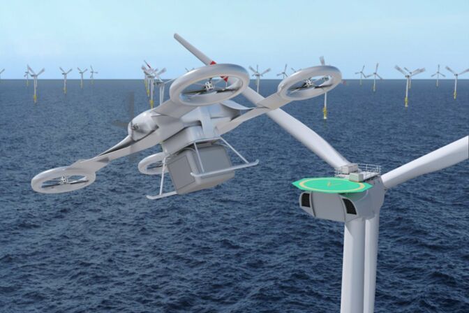 Drohnen sollen künftig eine größere Rolle beim Einsatz in der Offshore-Windenergie spielen. Womöglich transportieren sie eines Tages sogar Menschen in die Windparks.