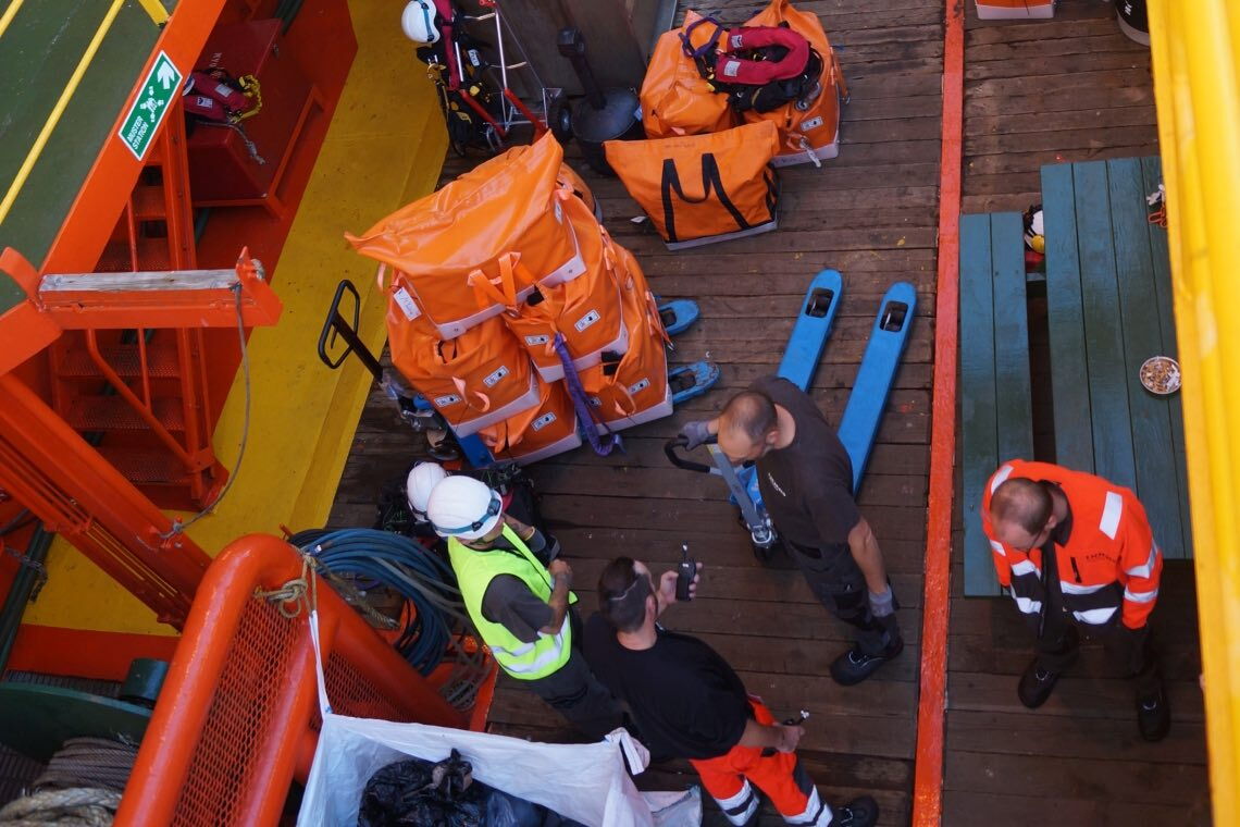 Blick in den Bauch der „Edda Fjord“, die im Offshore-Windpark Borkum Riffgrund 1 liegt.