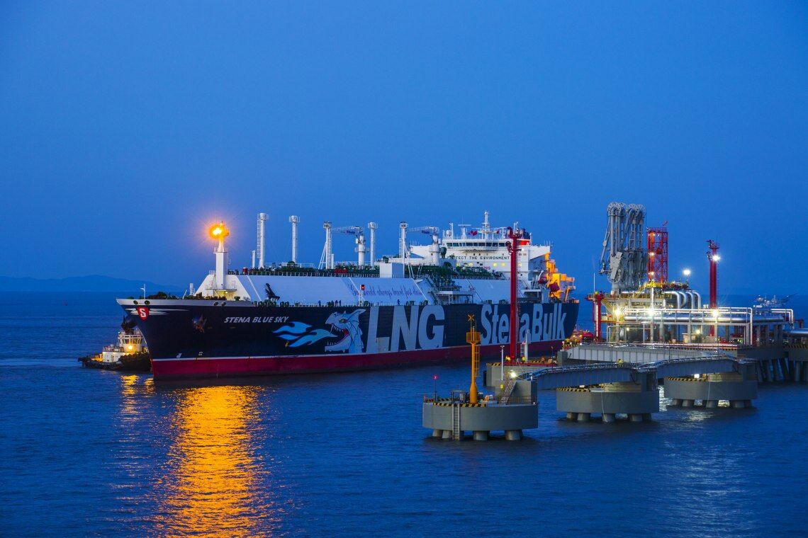 Flüssigerdgas (LNG) wird per Tankschiff aus Ländern wie Katar oder den USA nach Europa importiert. Im Bild: Die „Stena Blue Sky“.