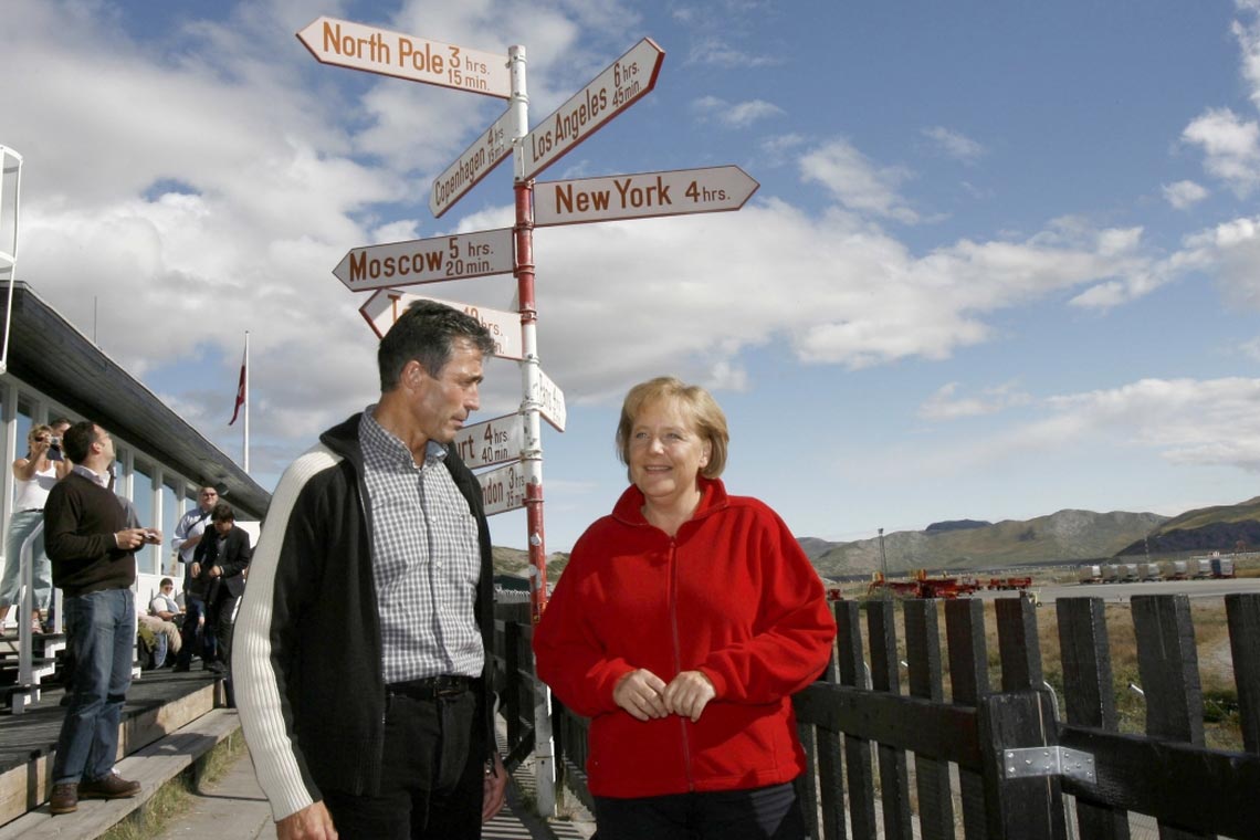 Merkel und damalige dänische Ministerpräsident Anders Fogh Rassmussen 2007 auf Grönland.
