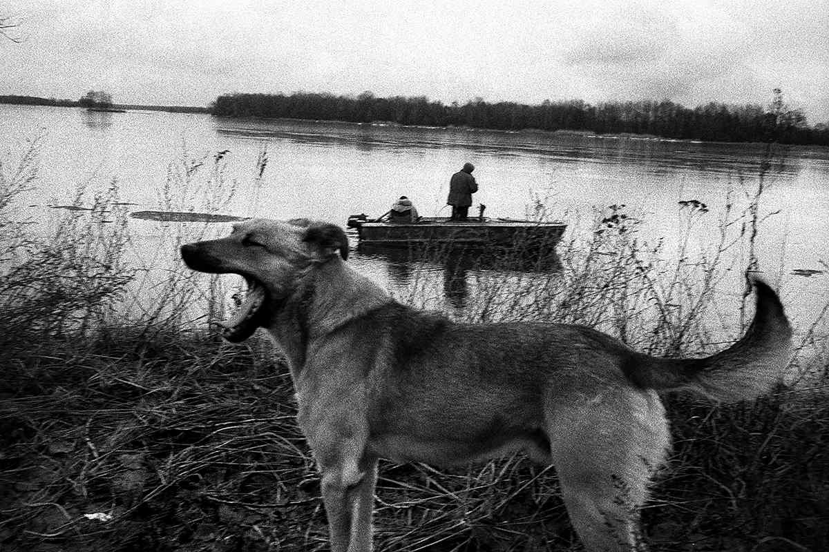 Fischer in der Sperrzone von Tschernobyl: Obwohl Fischen streng verboten ist, kommen die Männer der umliegenden Dörfer regelmäßig hierher. Foto: Arthur Bondar.